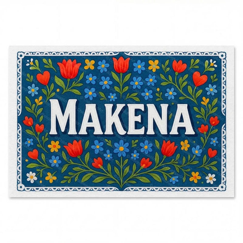 Makena Name Art - Floral Farmhouse personalized wall print for kids