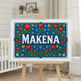 Makena Name Art - Floral Farmhouse personalized wall print for kids