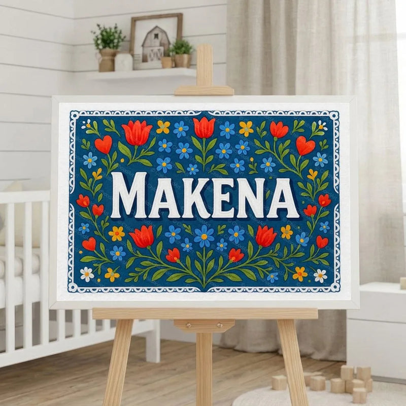 Makena Name Art - Floral Farmhouse personalized wall print for kids