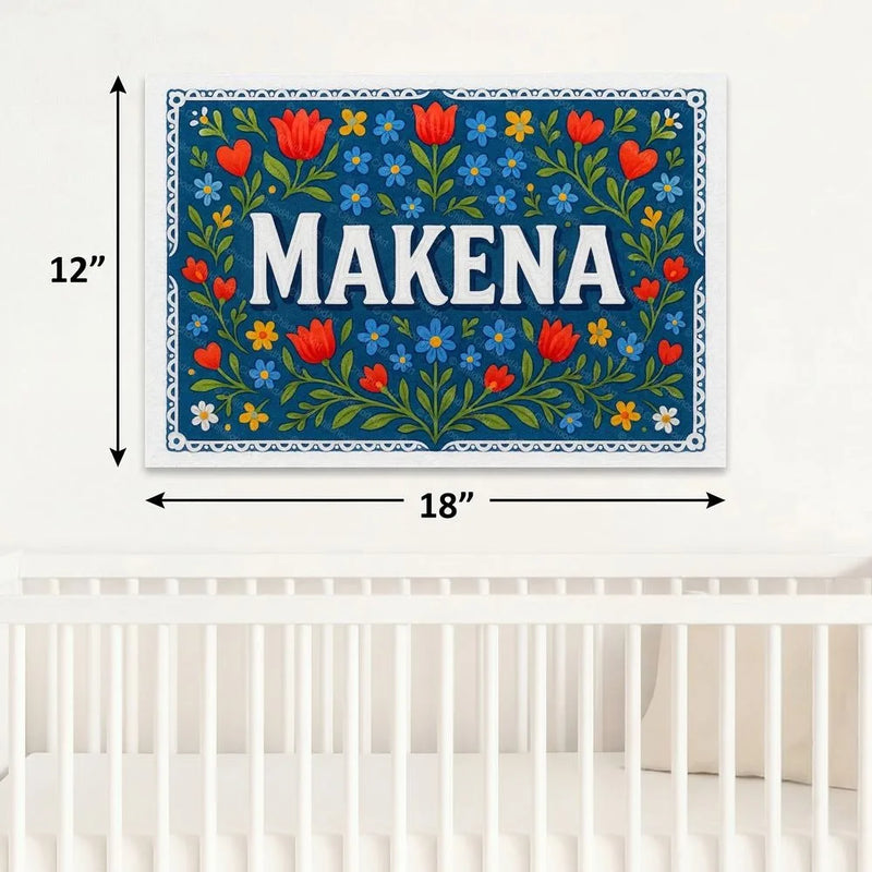 Makena Name Art - Floral Farmhouse personalized wall print for kids