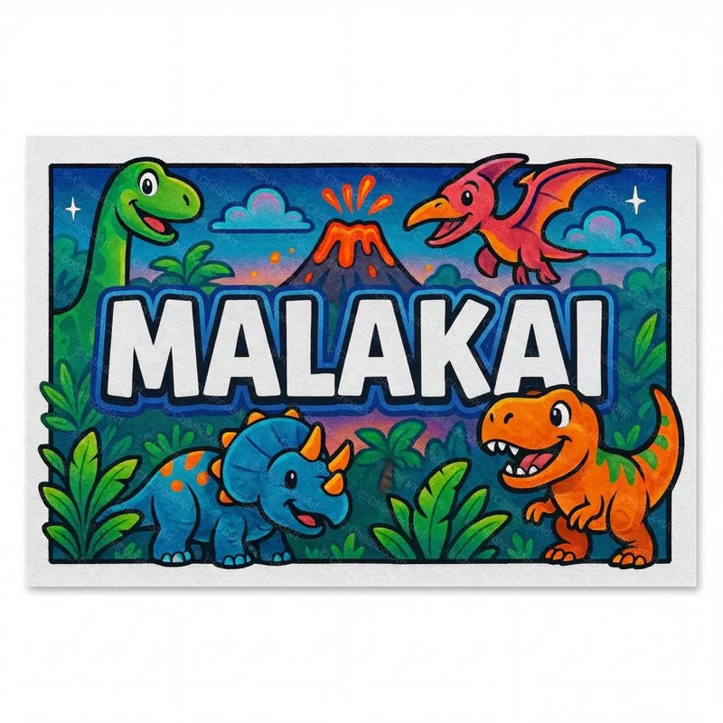 Malakai Name Art - Dinosaur Adventure personalized wall print for kids
