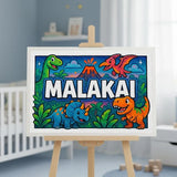 Malakai Name Art - Dinosaur Adventure personalized wall print for kids