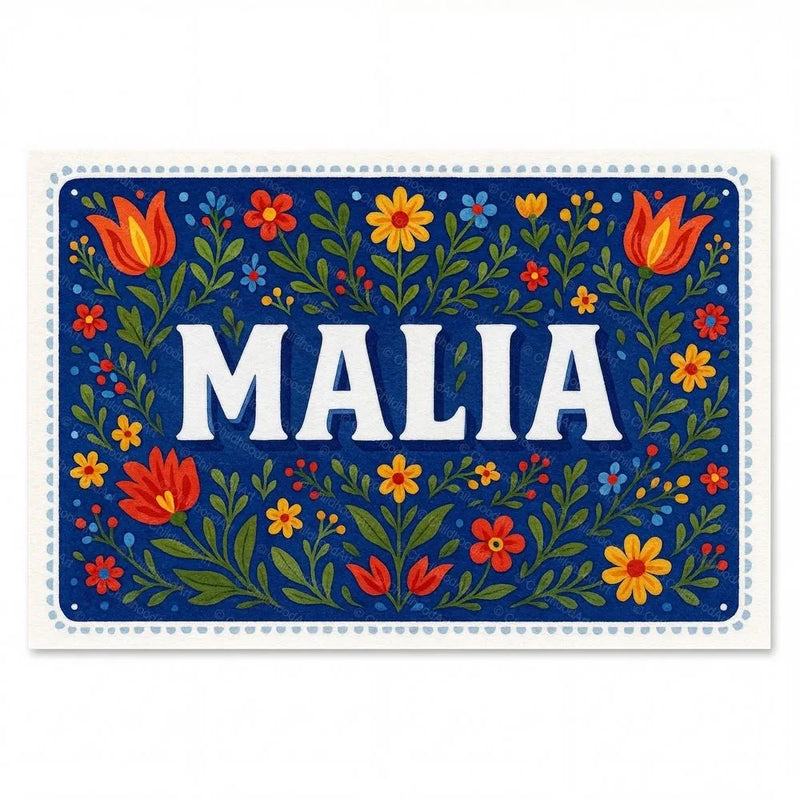 Malia Name Art - Floral Farmhouse personalized wall print for kids