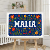 Malia Name Art - Floral Farmhouse personalized wall print for kids
