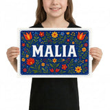 Malia Name Art - Floral Farmhouse personalized wall print for kids