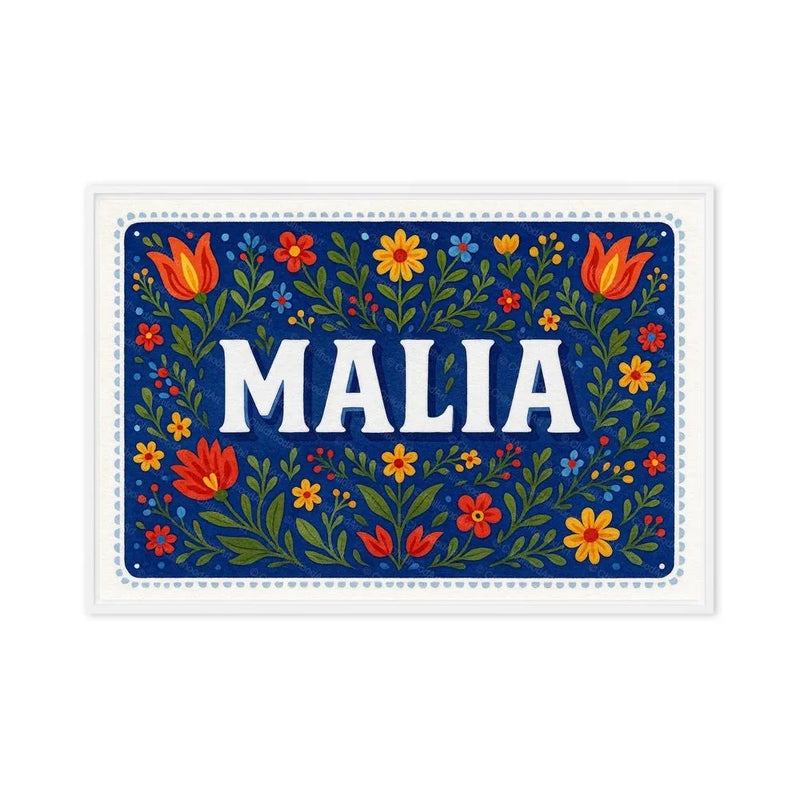 Malia Name Art - Floral Farmhouse personalized wall print for kids