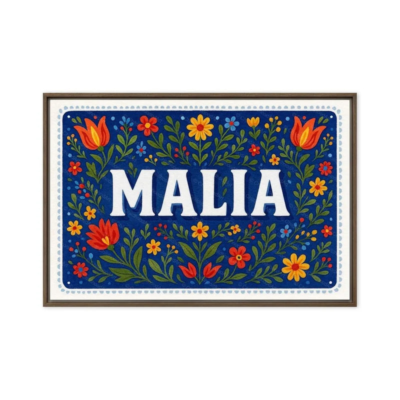 Malia Name Art - Floral Farmhouse personalized wall print for kids