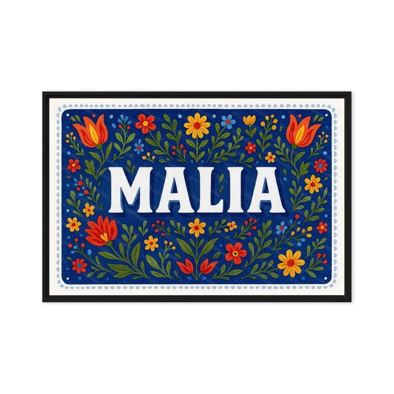 Malia Name Art - Floral Farmhouse personalized wall print for kids