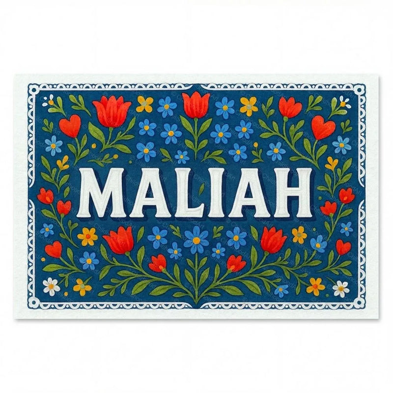 Maliah Name Art - Floral Farmhouse personalized wall print for kids
