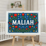 Maliah Name Art - Floral Farmhouse personalized wall print for kids