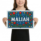 Maliah Name Art - Floral Farmhouse personalized wall print for kids