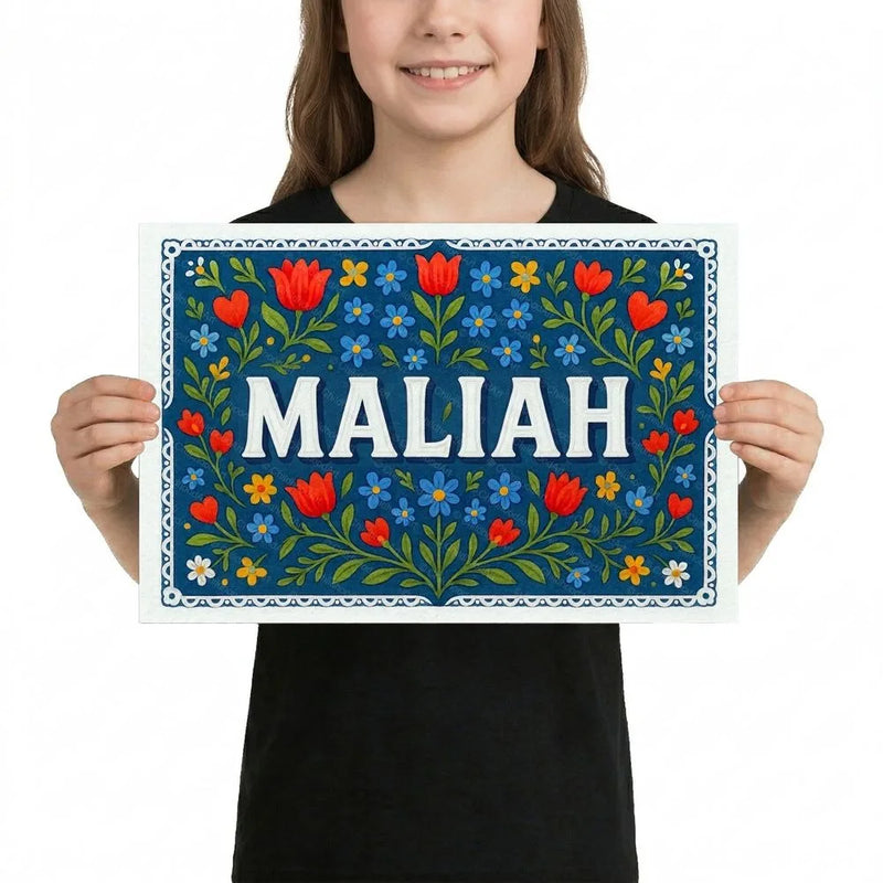Maliah Name Art - Floral Farmhouse personalized wall print for kids