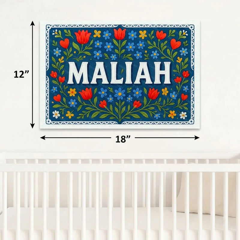 Maliah Name Art - Floral Farmhouse personalized wall print for kids