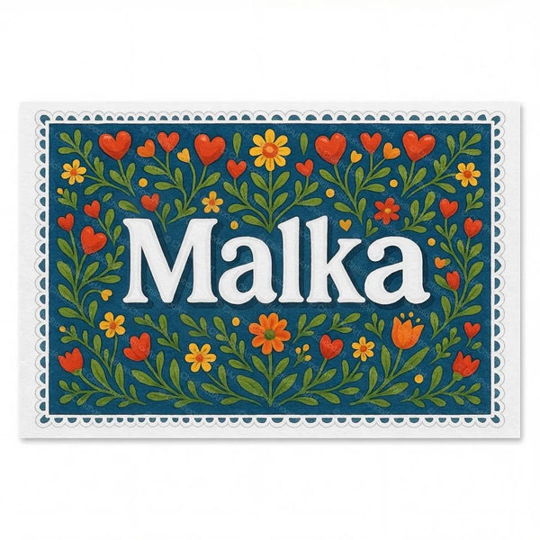 Personalized Malka name art print in the Floral farmhouse style