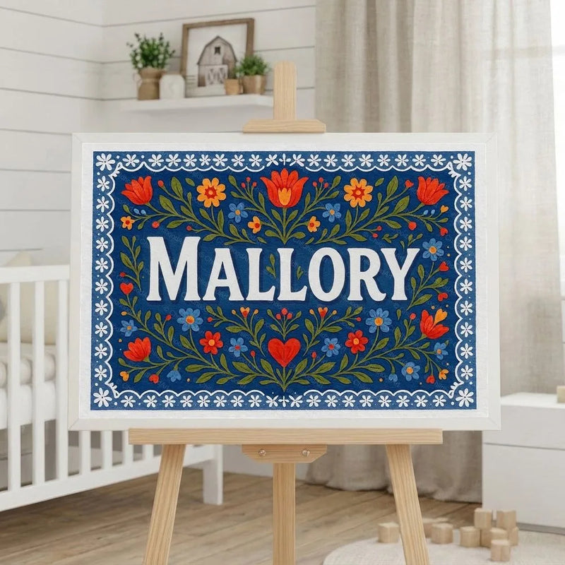 Mallory Name Art - Floral Farmhouse personalized wall print for kids