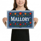 Mallory Name Art - Floral Farmhouse personalized wall print for kids