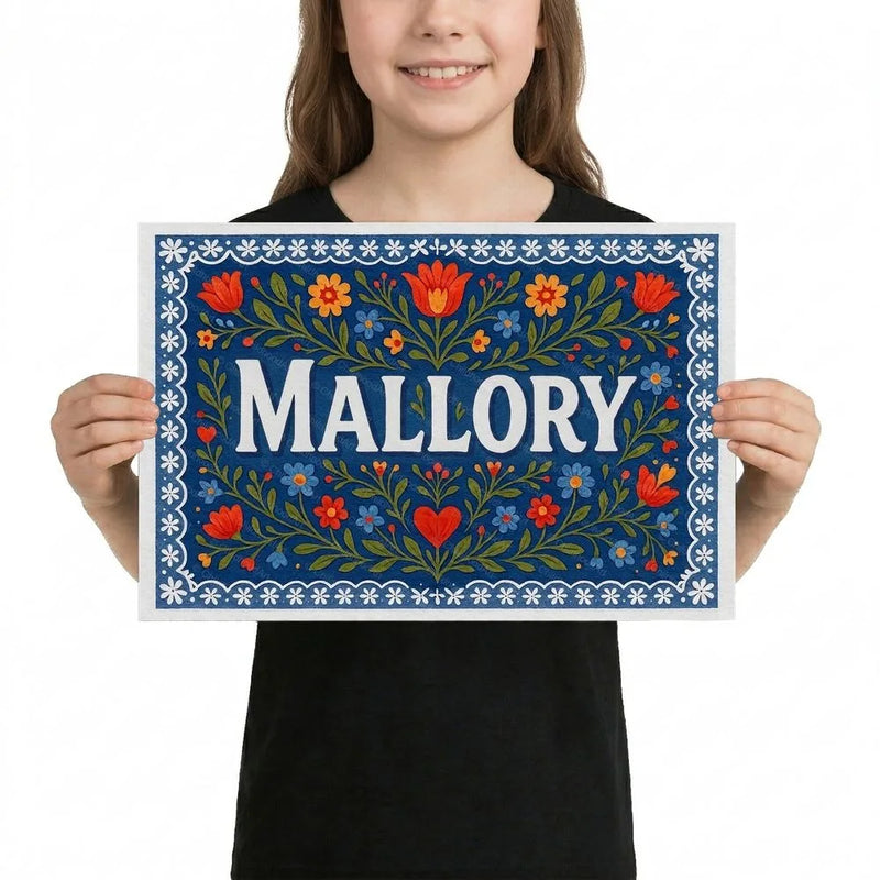 Mallory Name Art - Floral Farmhouse personalized wall print for kids