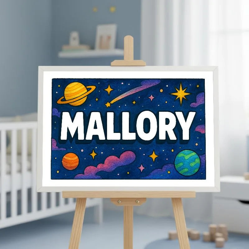 Mallory Name Art - Space Explorers personalized wall print for kids