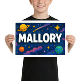 Mallory Name Art - Space Explorers personalized wall print for kids