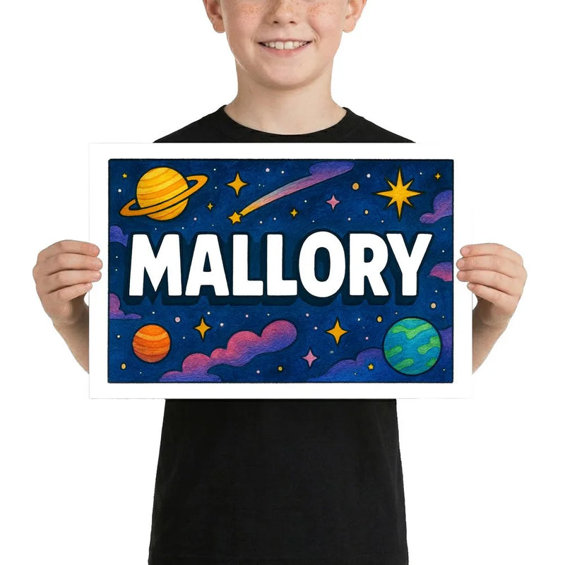 Mallory Name Art - Space Explorers personalized wall print for kids