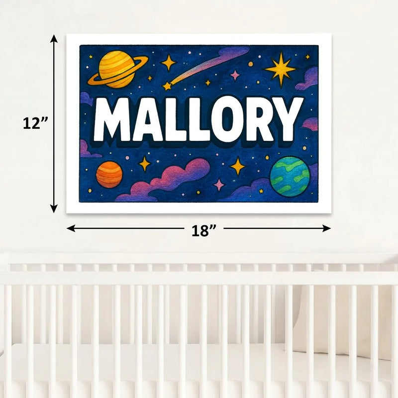 Mallory Name Art - Space Explorers personalized wall print for kids