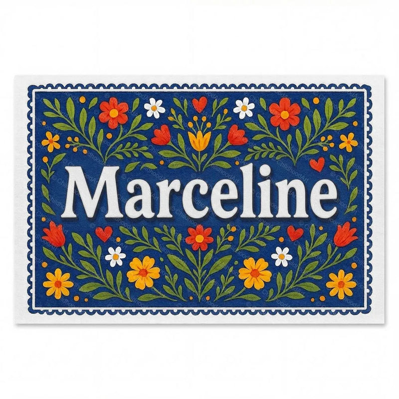Marceline Name Art - Floral Farmhouse personalized wall print for kids