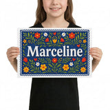 Marceline Name Art - Floral Farmhouse personalized wall print for kids