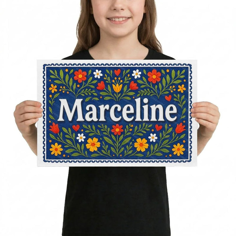 Marceline Name Art - Floral Farmhouse personalized wall print for kids