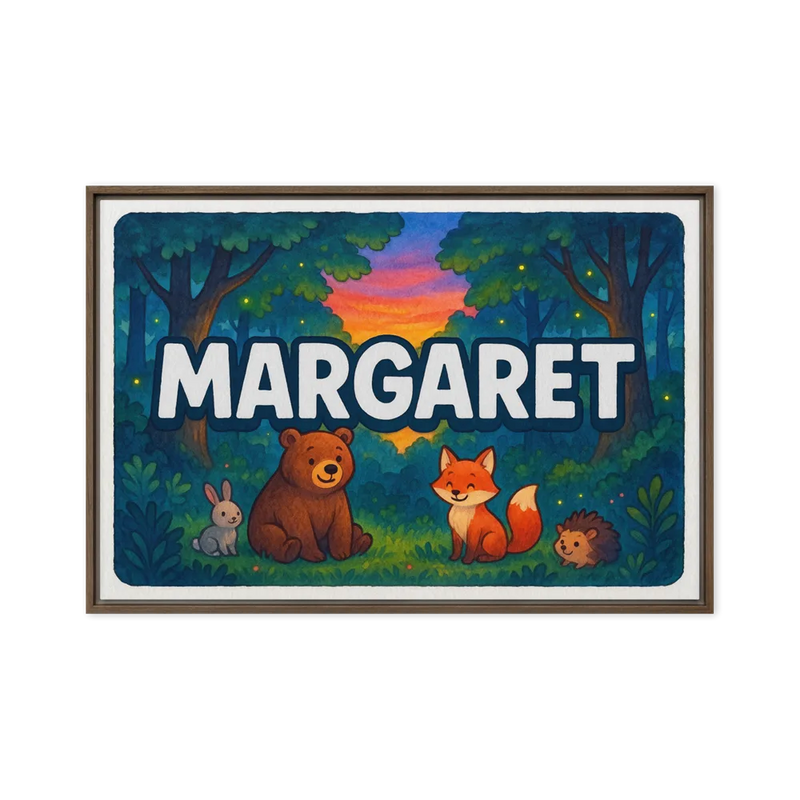 Margaret Name Art - Forest Friends personalized wall print for kids