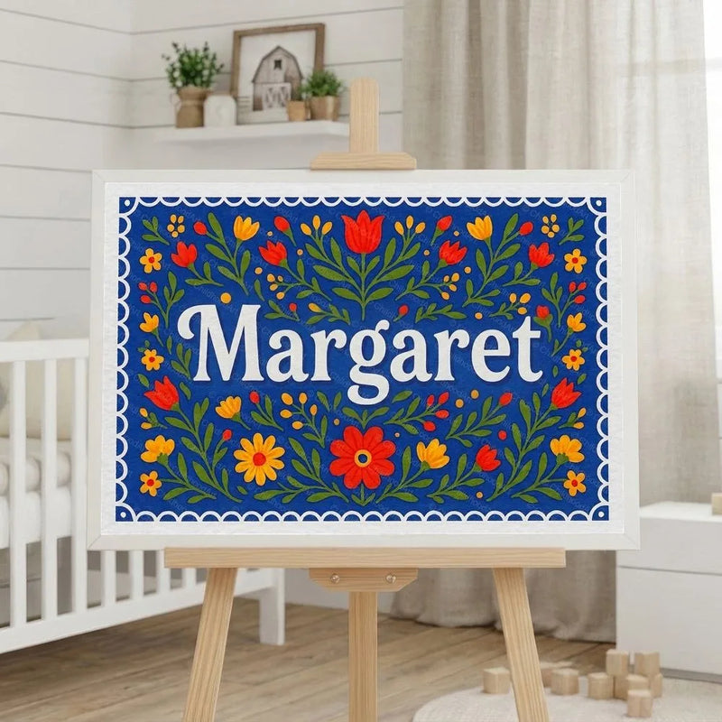 Margaret Name Art - Floral Farmhouse personalized wall print for kids