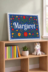 Margaret Name Art - Floral Farmhouse personalized wall print for kids