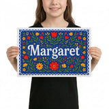 Margaret Name Art - Floral Farmhouse personalized wall print for kids