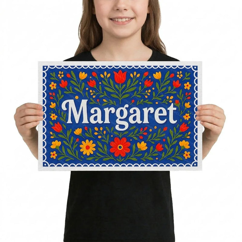 Margaret Name Art - Floral Farmhouse personalized wall print for kids