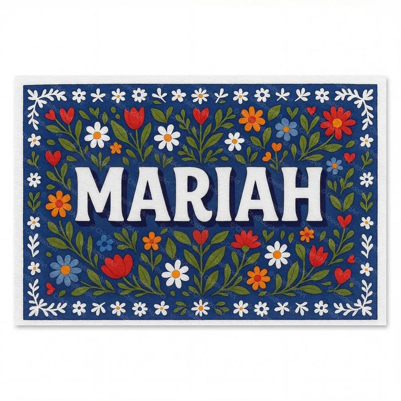Mariah Name Art - Floral Farmhouse personalized wall print for kids