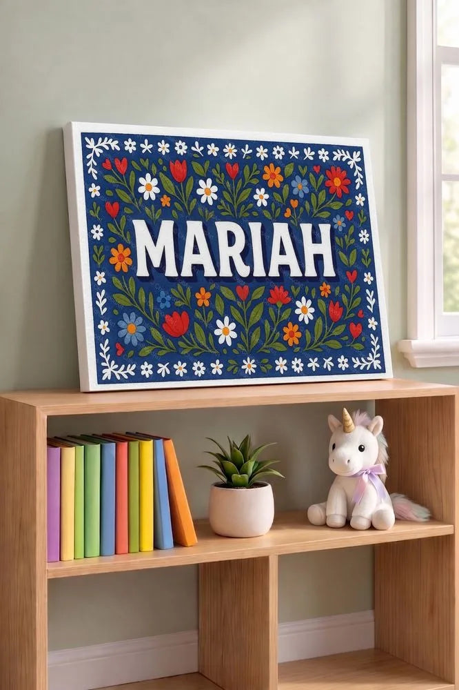Mariah Name Art - Floral Farmhouse personalized wall print for kids