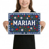 Mariah Name Art - Floral Farmhouse personalized wall print for kids