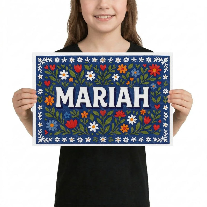 Mariah Name Art - Floral Farmhouse personalized wall print for kids