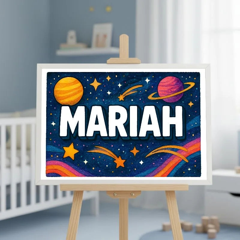 Mariah Name Art - Space Explorers personalized wall print for kids