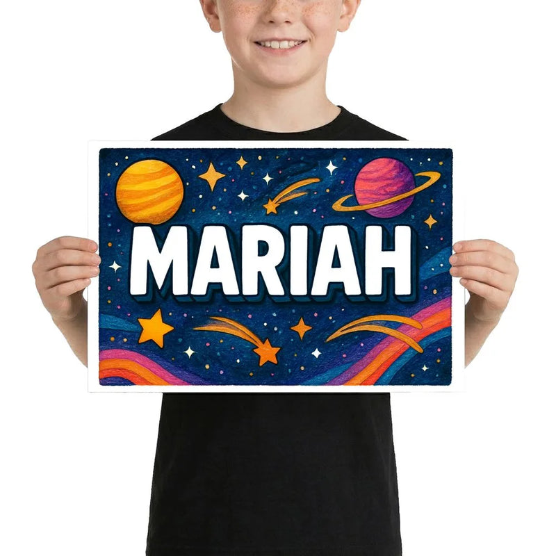 Mariah Name Art - Space Explorers personalized wall print for kids