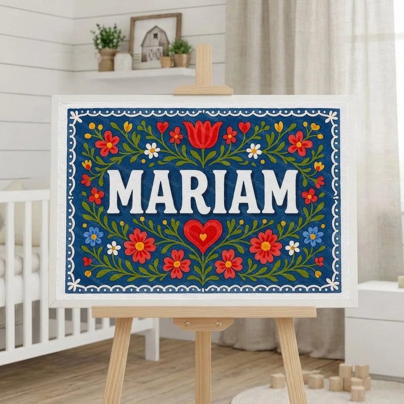 Mariam Name Art - Floral Farmhouse personalized wall print for kids