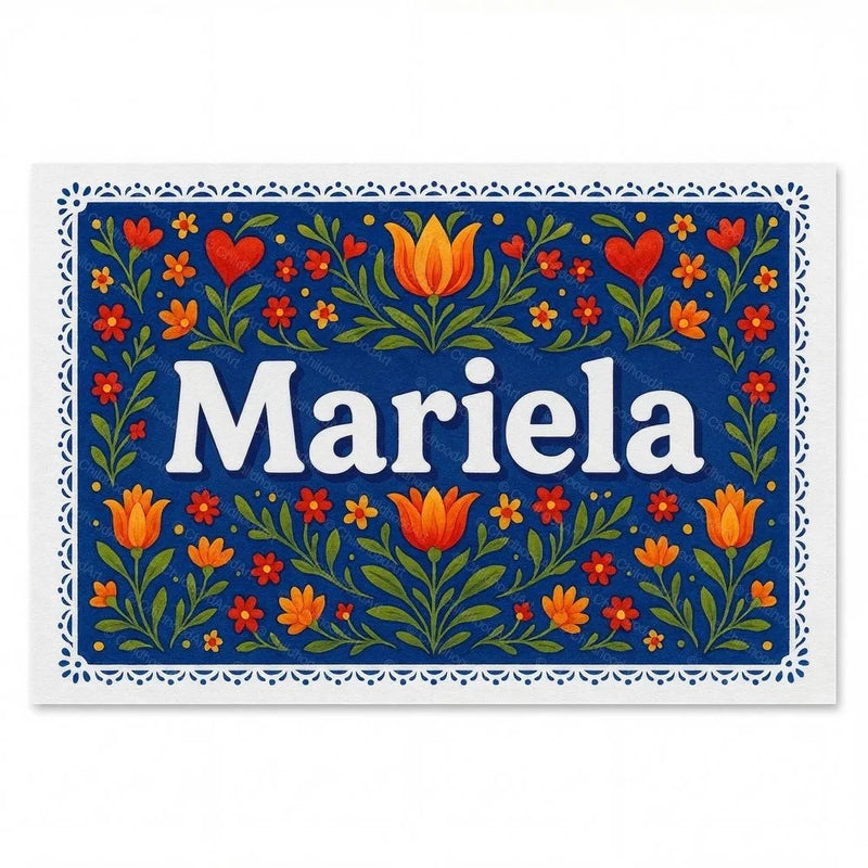 Mariela Name Art - Floral Farmhouse personalized wall print for kids