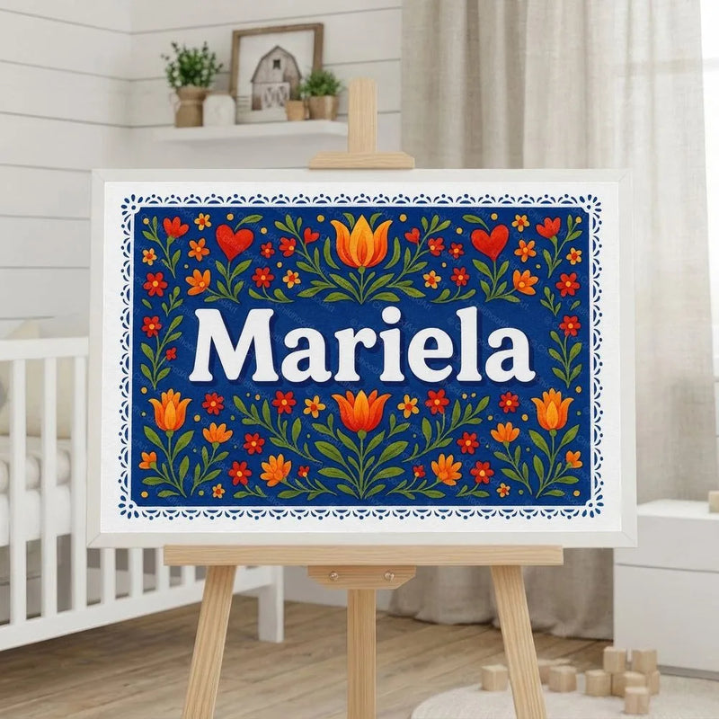 Mariela Name Art - Floral Farmhouse personalized wall print for kids