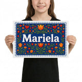 Mariela Name Art - Floral Farmhouse personalized wall print for kids
