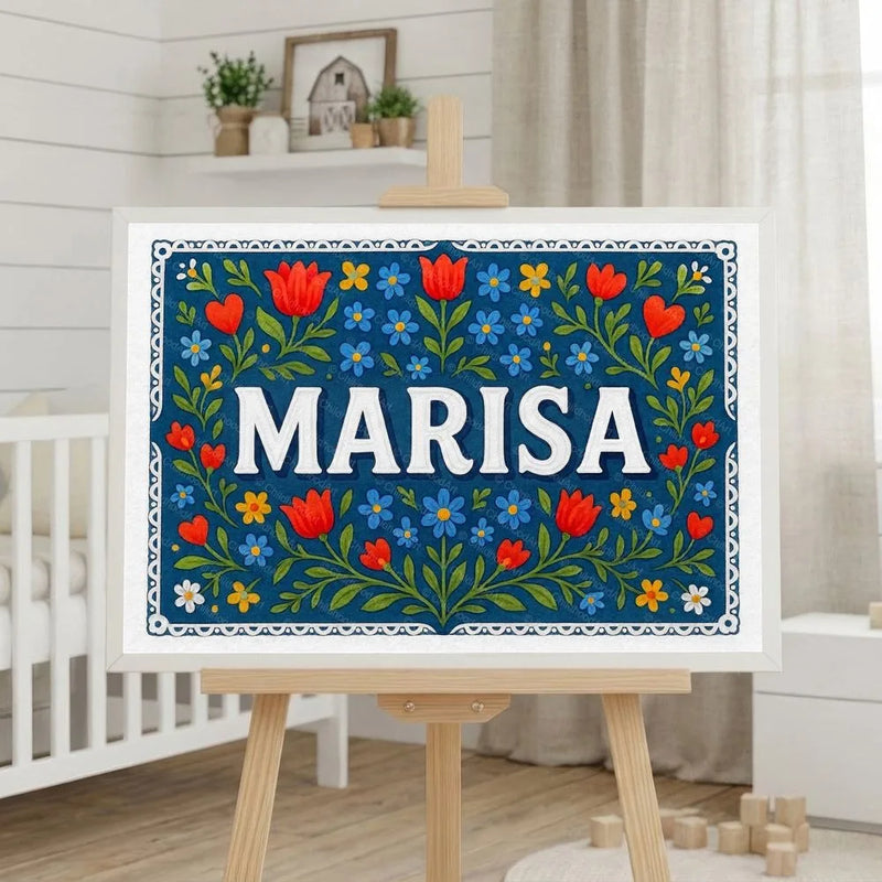 Marisa Name Art - Floral Farmhouse personalized wall print for kids