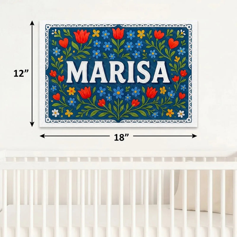 Marisa Name Art - Floral Farmhouse personalized wall print for kids