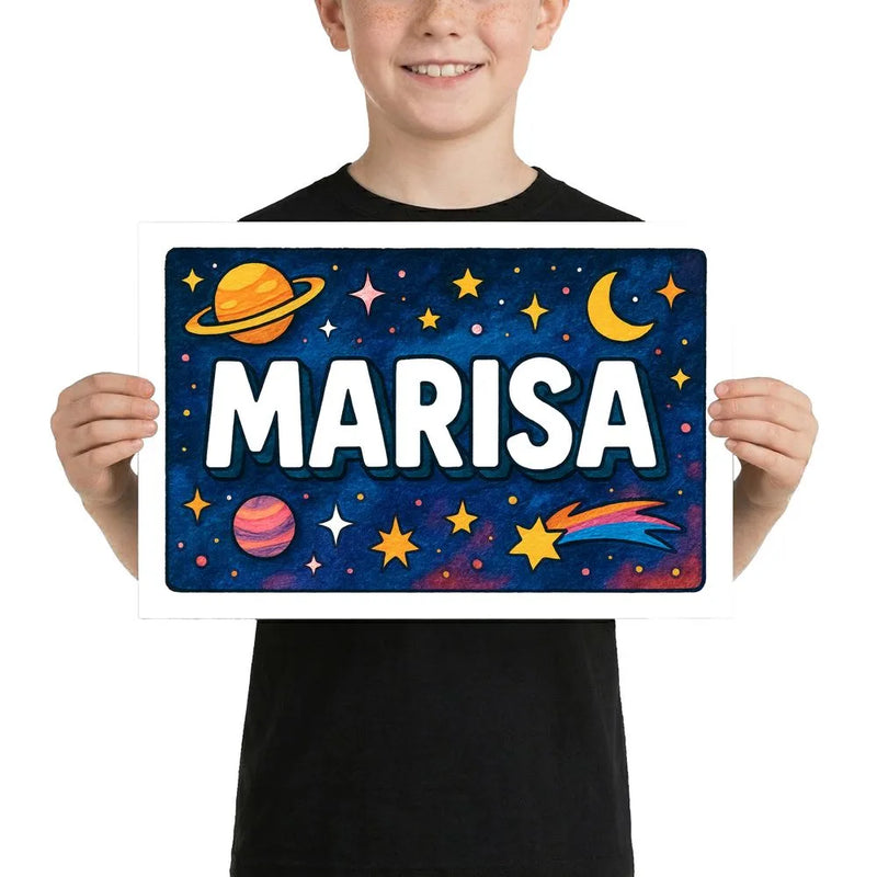 Marisa Name Art - Space Explorers personalized wall print for kids