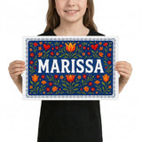 Marissa Name Art - Floral Farmhouse personalized wall print for kids