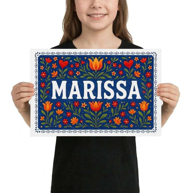 Marissa Name Art - Floral Farmhouse personalized wall print for kids