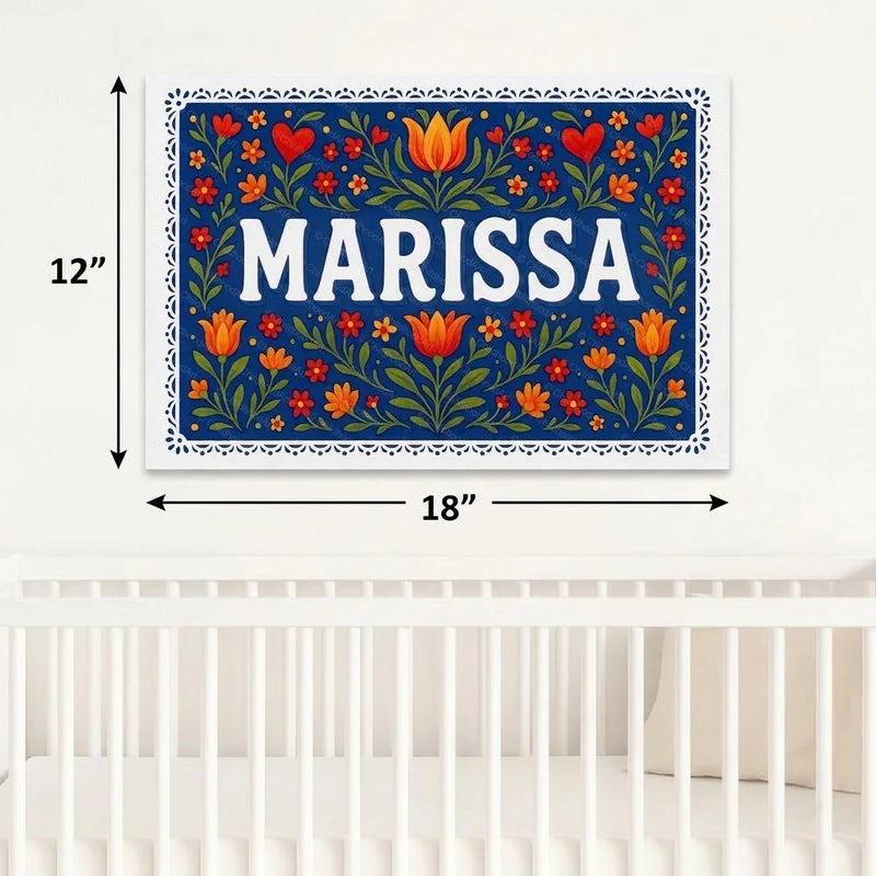 Marissa Name Art - Floral Farmhouse personalized wall print for kids