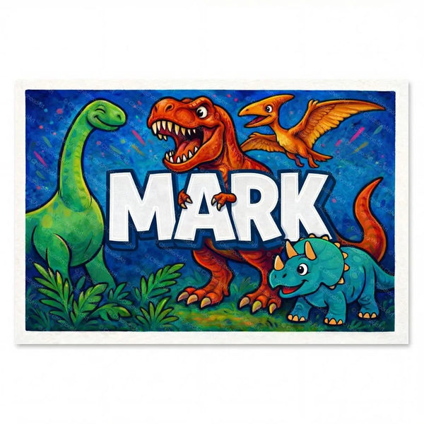 Personalized Mark name art print in the Dinosaur adventure style